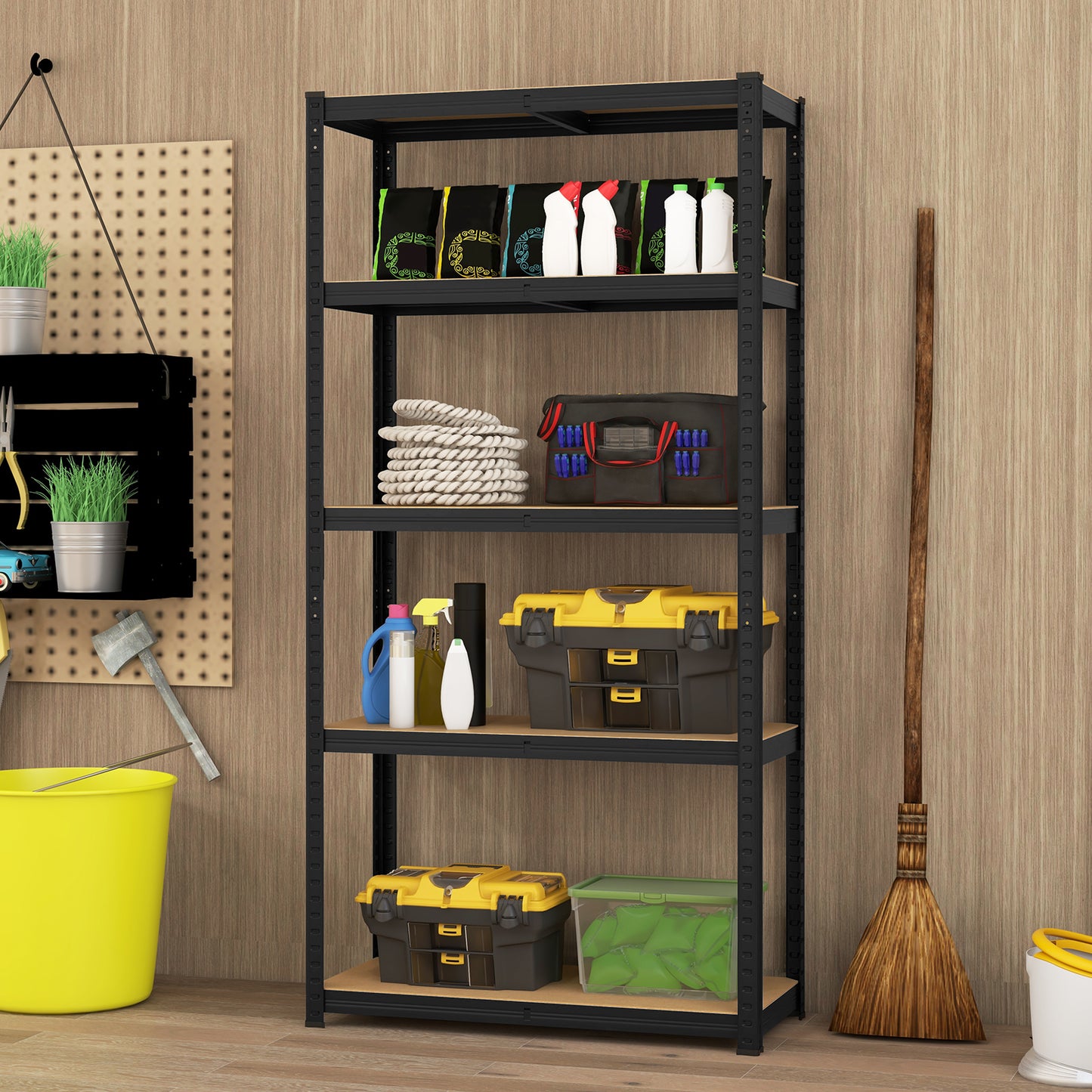 5-Tier Metal Shelving Unit with Adjustable Height and Anti-tipping Devices-Grey