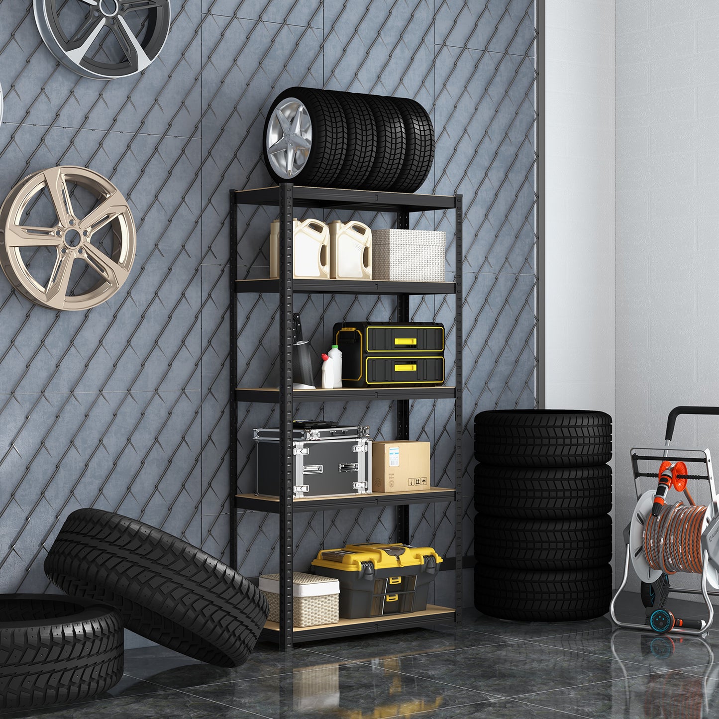 5-Tier Metal Shelving Unit with Adjustable Height and Anti-tipping Devices-Grey