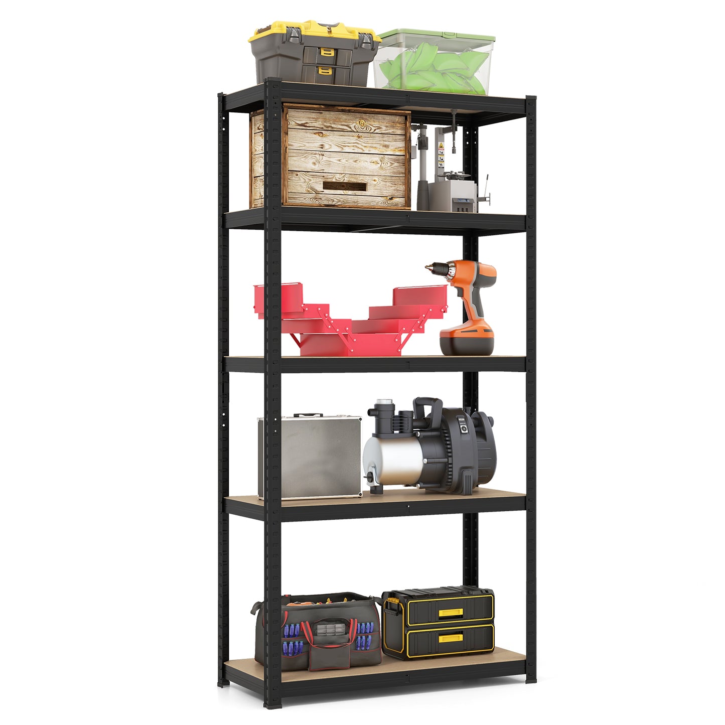 5-Tier Metal Shelving Unit with Adjustable Height and Anti-tipping Devices-Grey
