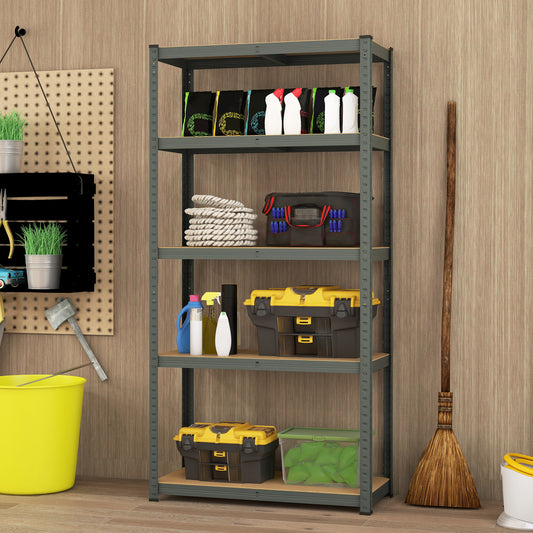 5-Tier Metal Shelving Unit with Adjustable Height and Anti-tipping Devices-Grey