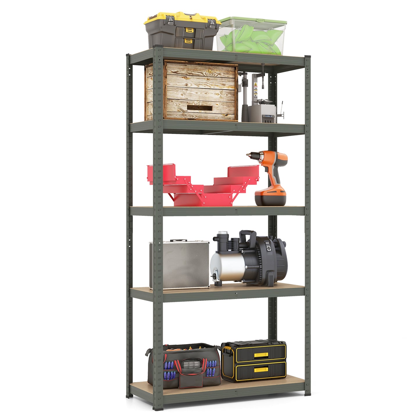 5-Tier Metal Shelving Unit with Adjustable Height and Anti-tipping Devices-Grey