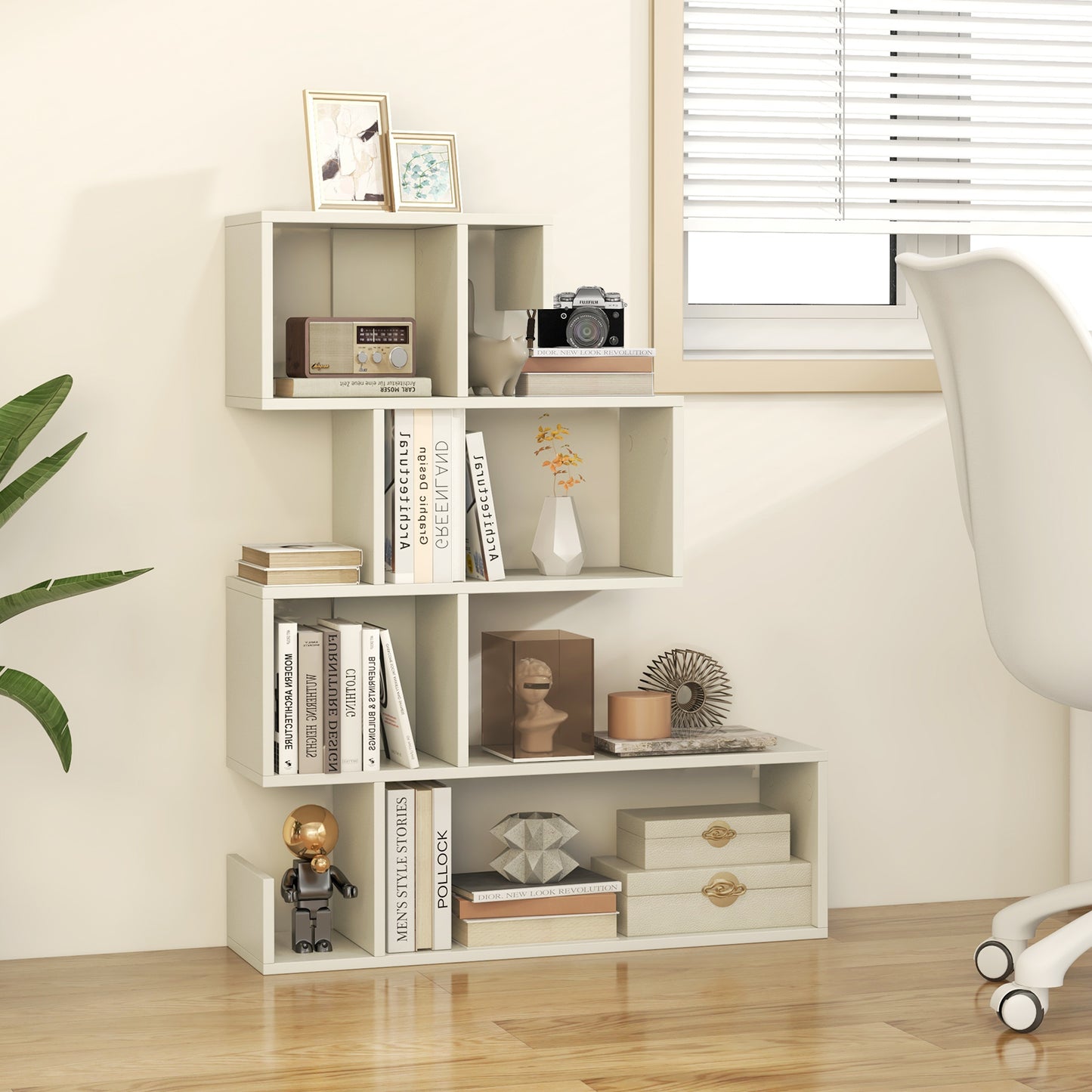 5-Tier S-Shaped Bookshelf with Open Cubes and Anti-Toppling Kits-Black