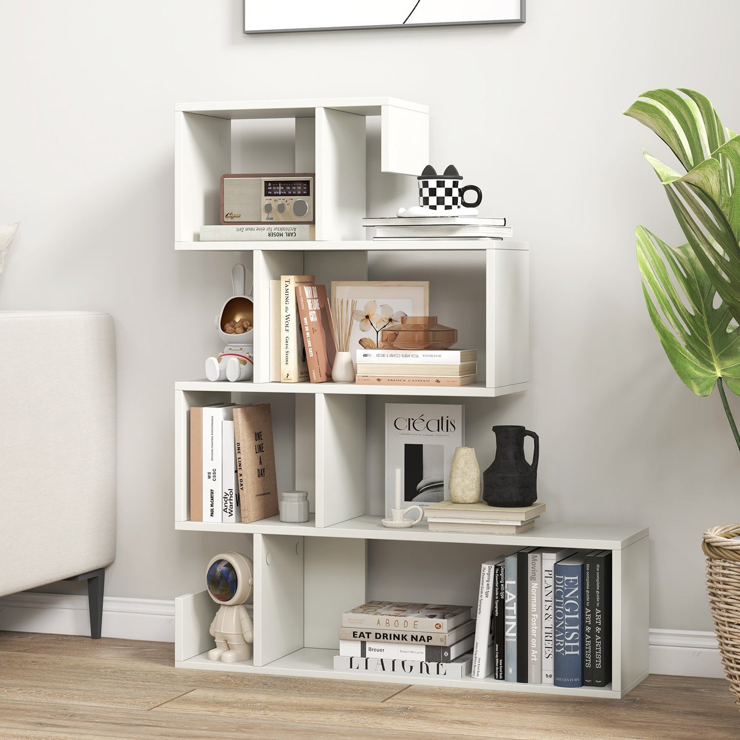 5-Tier S-Shaped Bookshelf with Open Cubes and Anti-Toppling Kits-Black