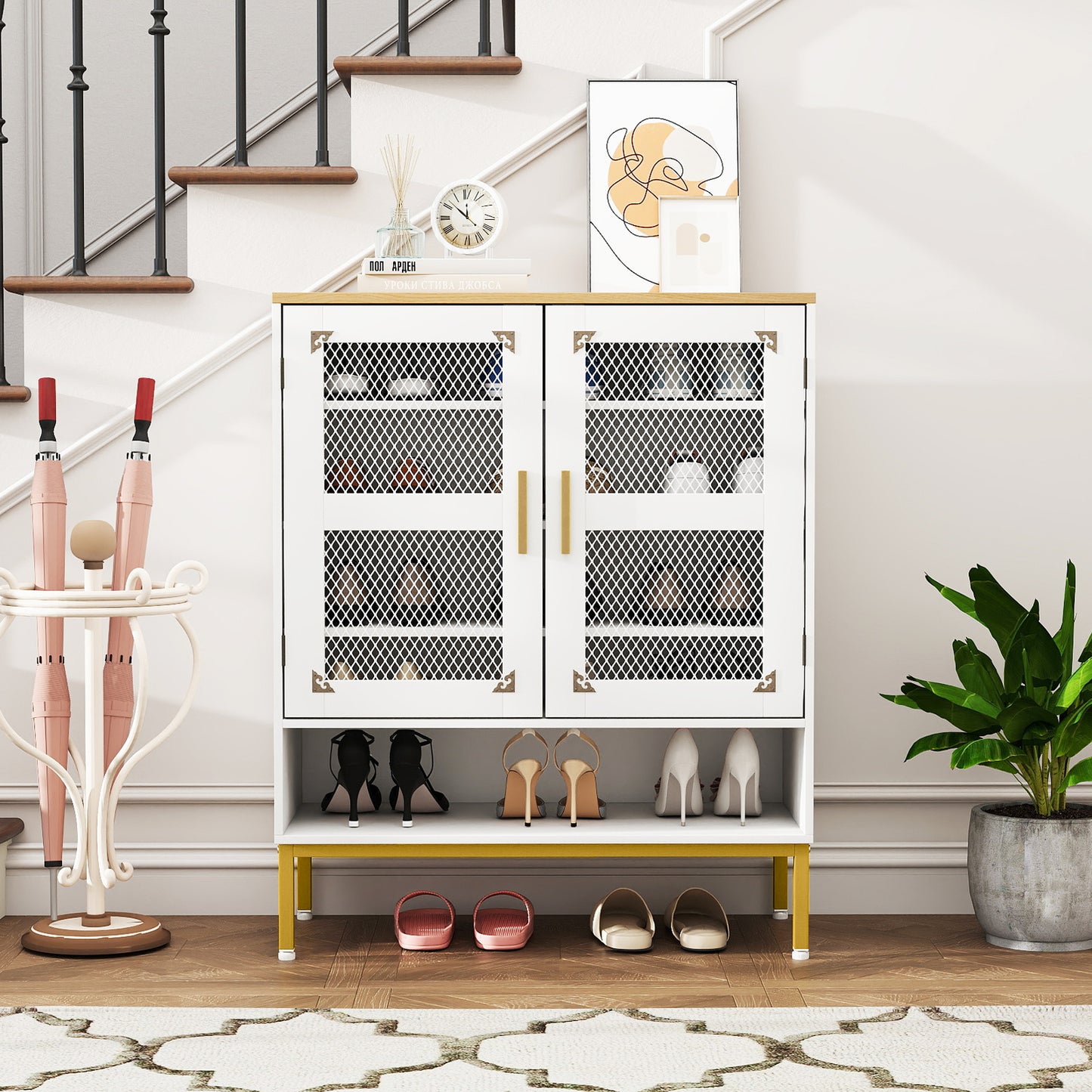 5-Tier Shoe Cabinet with Mesh Doors and Adjustable Shelves-Black
