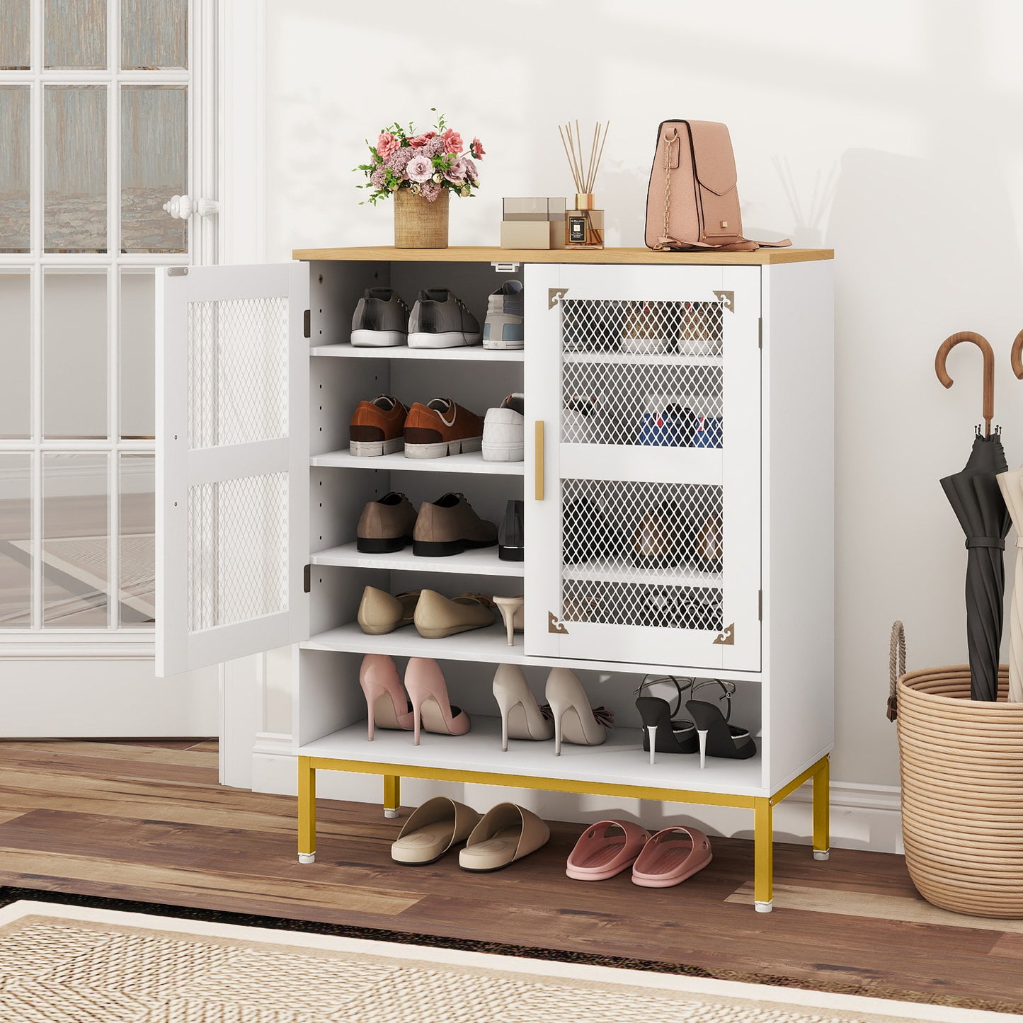 5-Tier Shoe Cabinet with Mesh Doors and Adjustable Shelves-Black