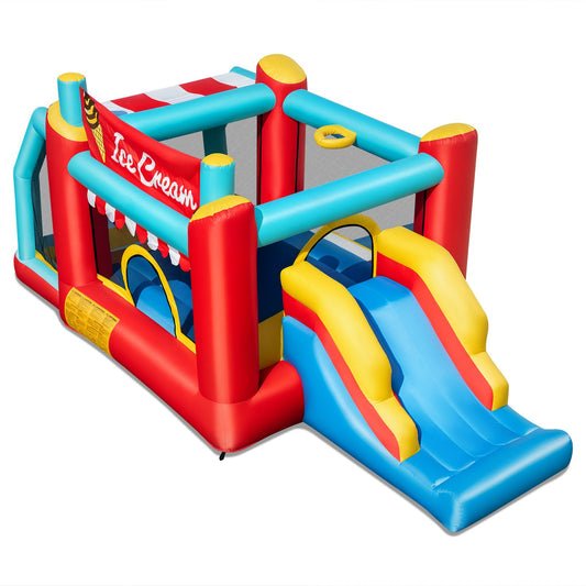 5-in-1 Ice Cream Inflatable Bounce House with Basketball Hoop and Ball Pit