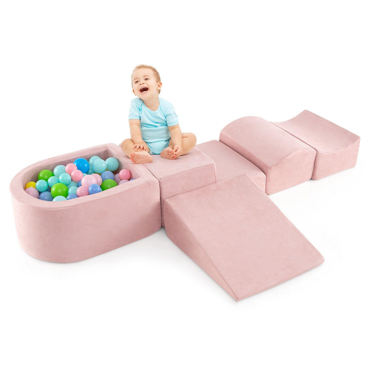 5-Piece Climb and Crawl Playset with Ball Pit for Kids-Beige