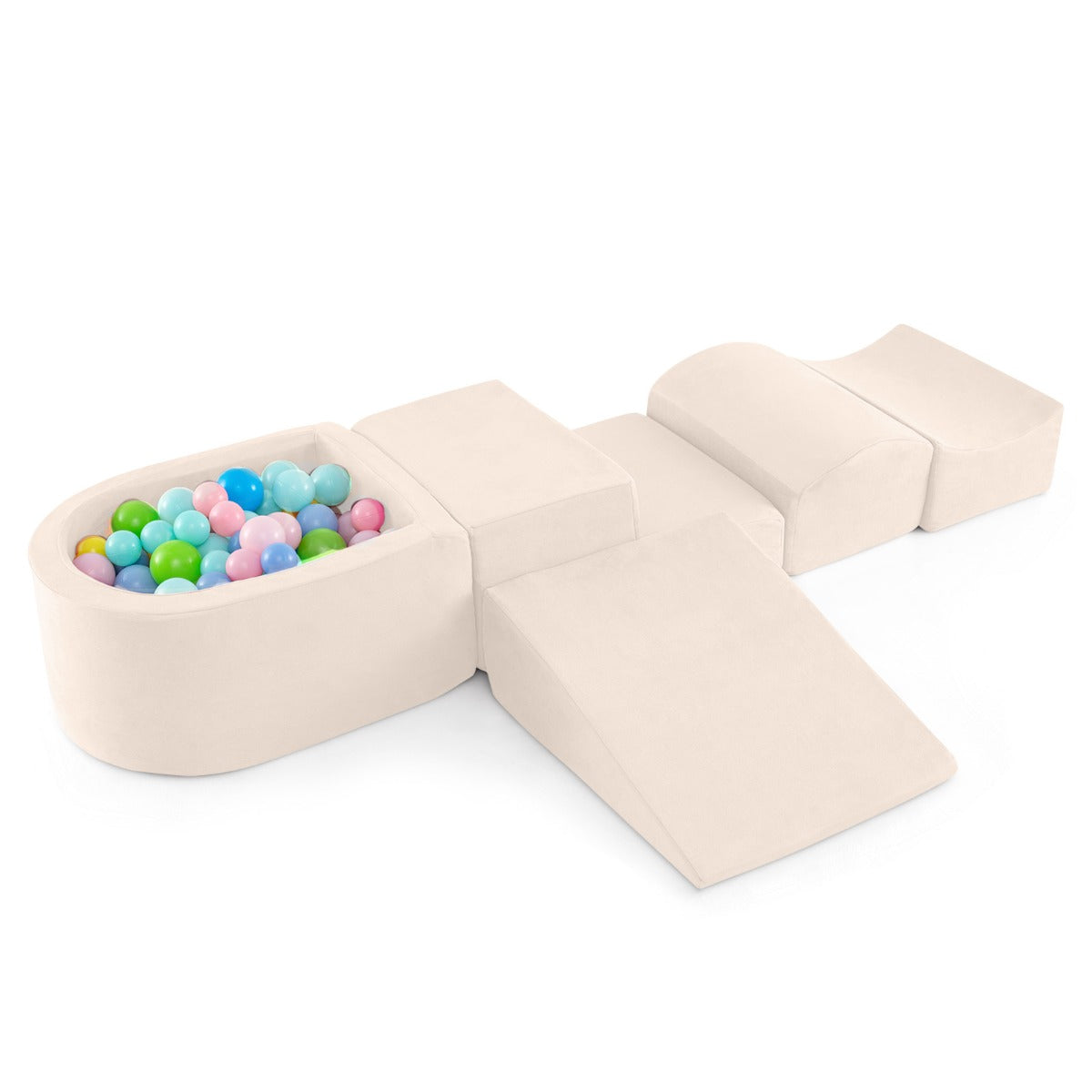 5-Piece Climb and Crawl Playset with Ball Pit for Kids-Beige