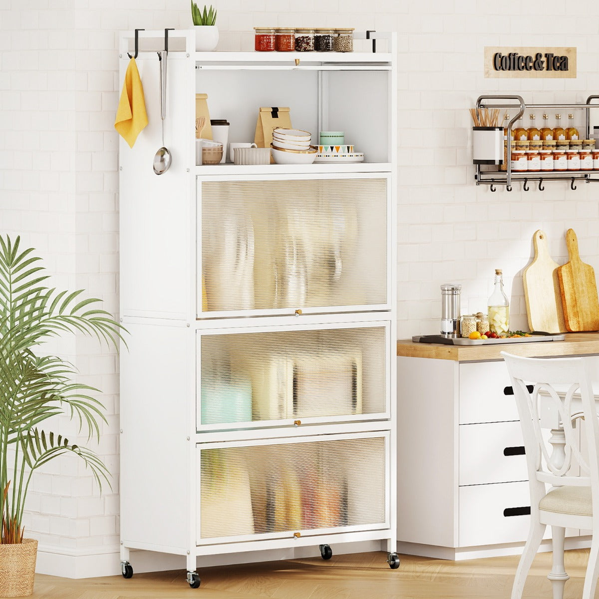 5-Tier Kitchen Storage Cabinet with Wheels and Flip-Up Doors-Black
