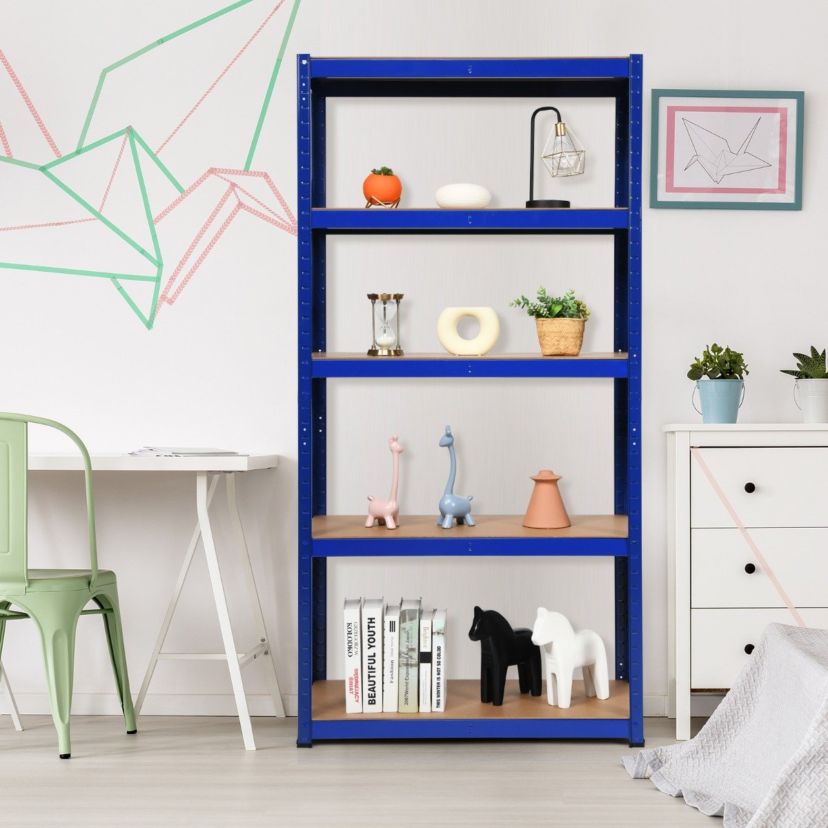 5-Tier Storage Rack with Boltless Shelving and Adjustable Shelves-Grey