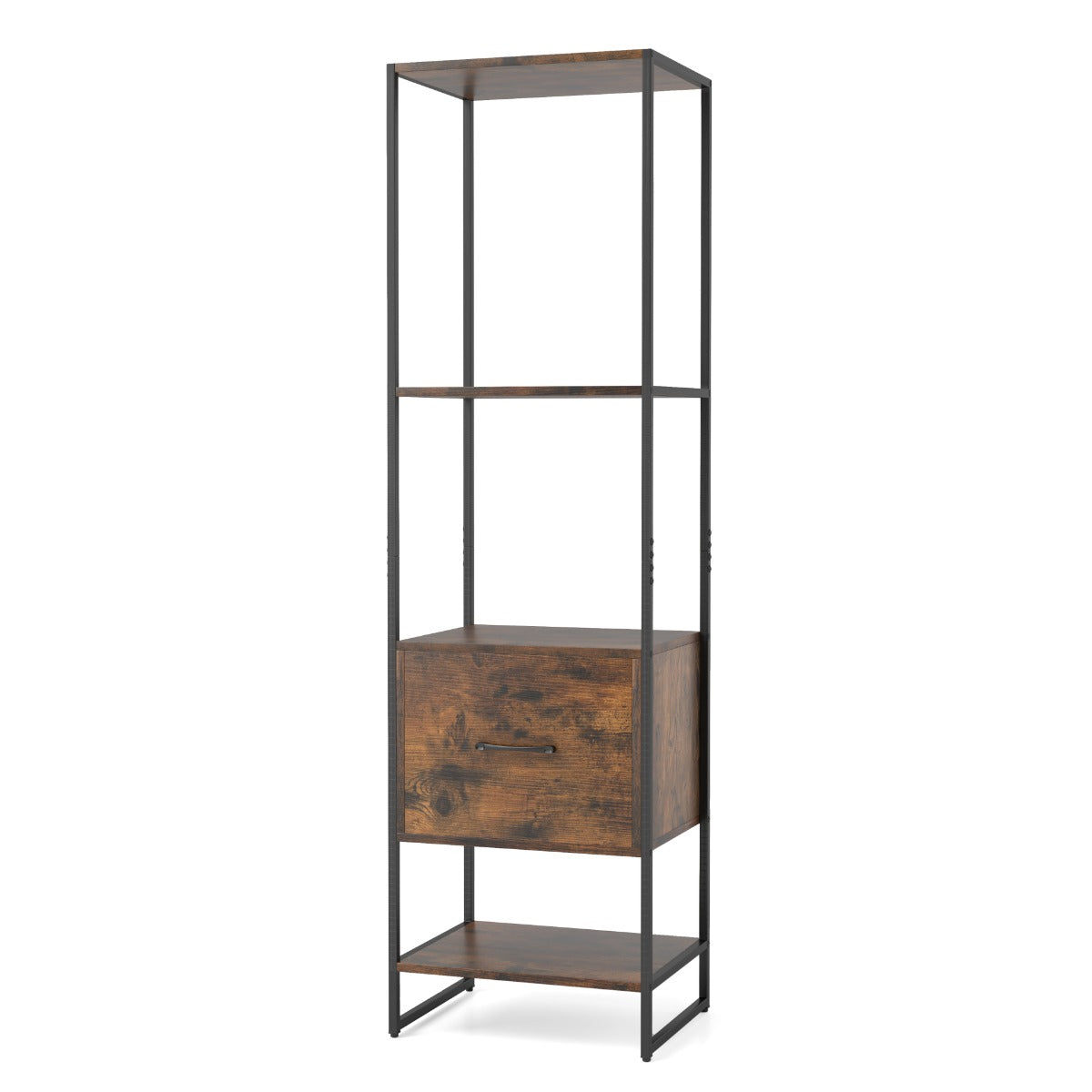 5-Tier Tall Narrow Bookcase Bookshelf with Drawer Shelves-White