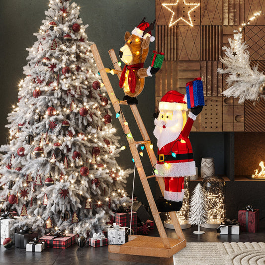 5.5 Feet Lighted Reindeer and Santa Claus on Ladder 3D Pre-Lit Indoor Outdoor