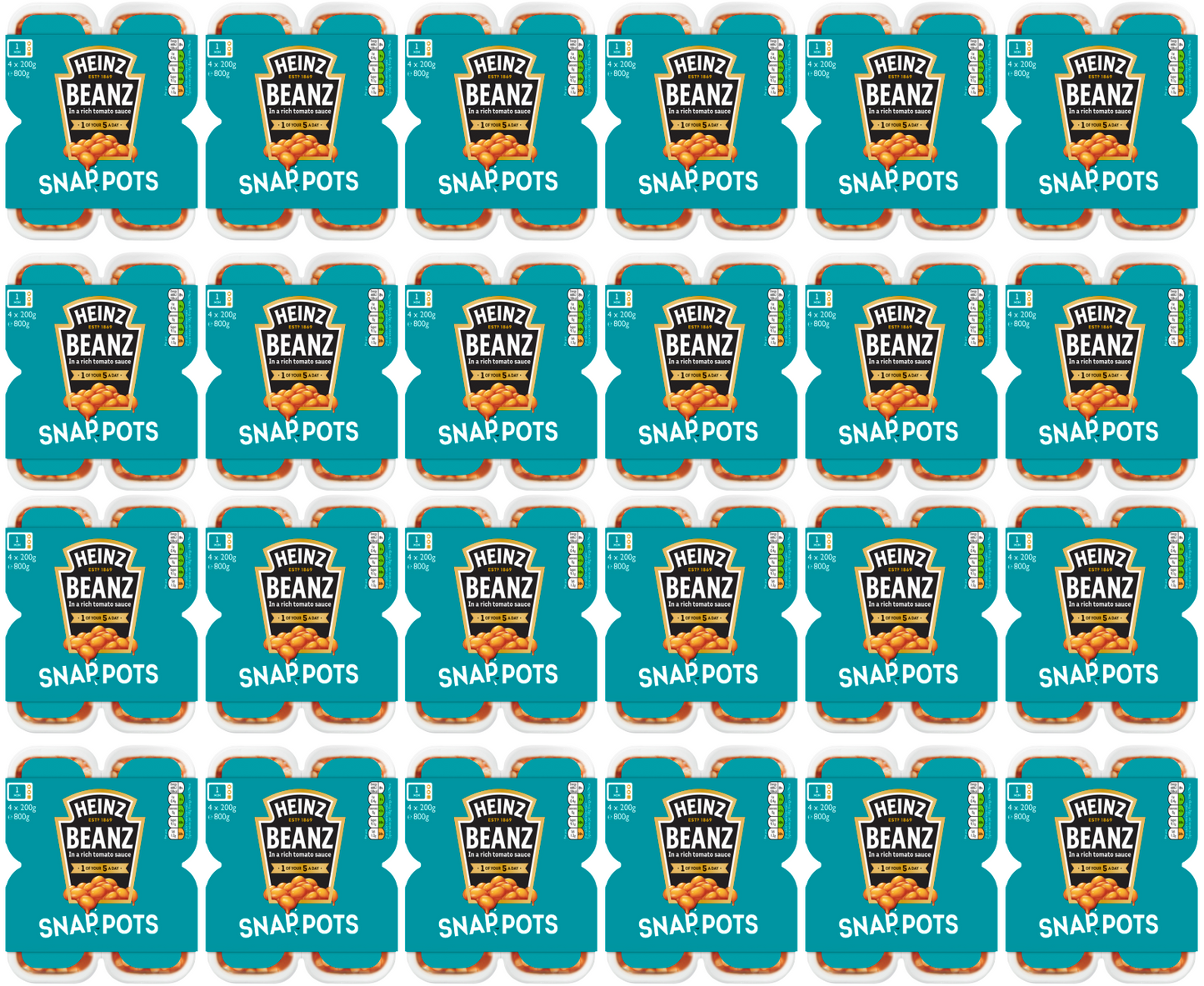 24 x Heinz Snap Pots Baked Beans 200Gm (6 x 4 Pots)
