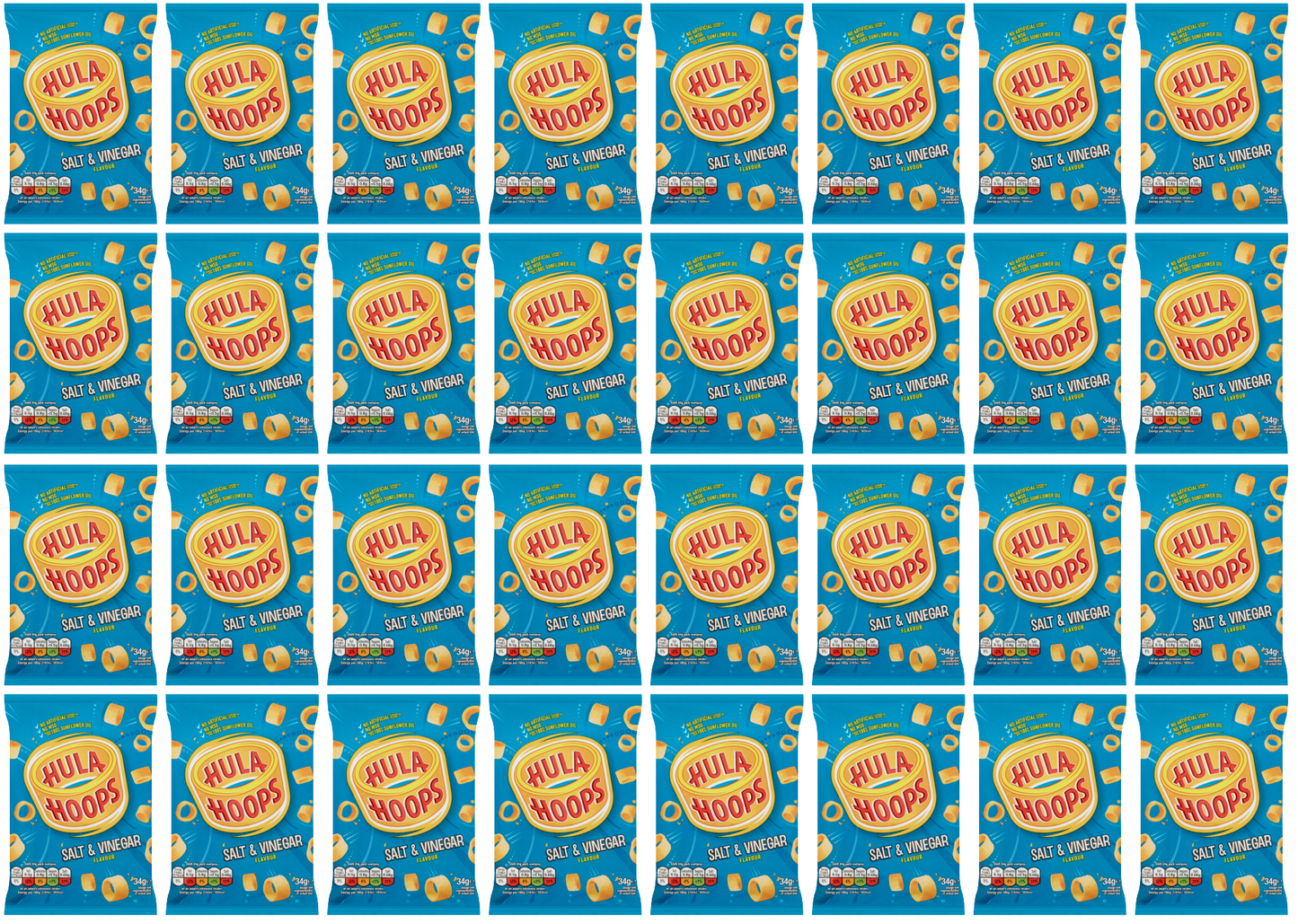 32 x Hula Hoops Salt & Vinegar 34Gm