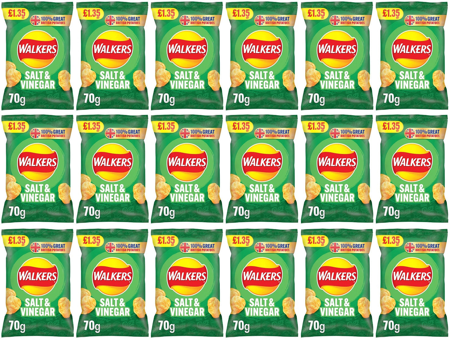 18 x Walkers Salt & Vinegar - 70GM