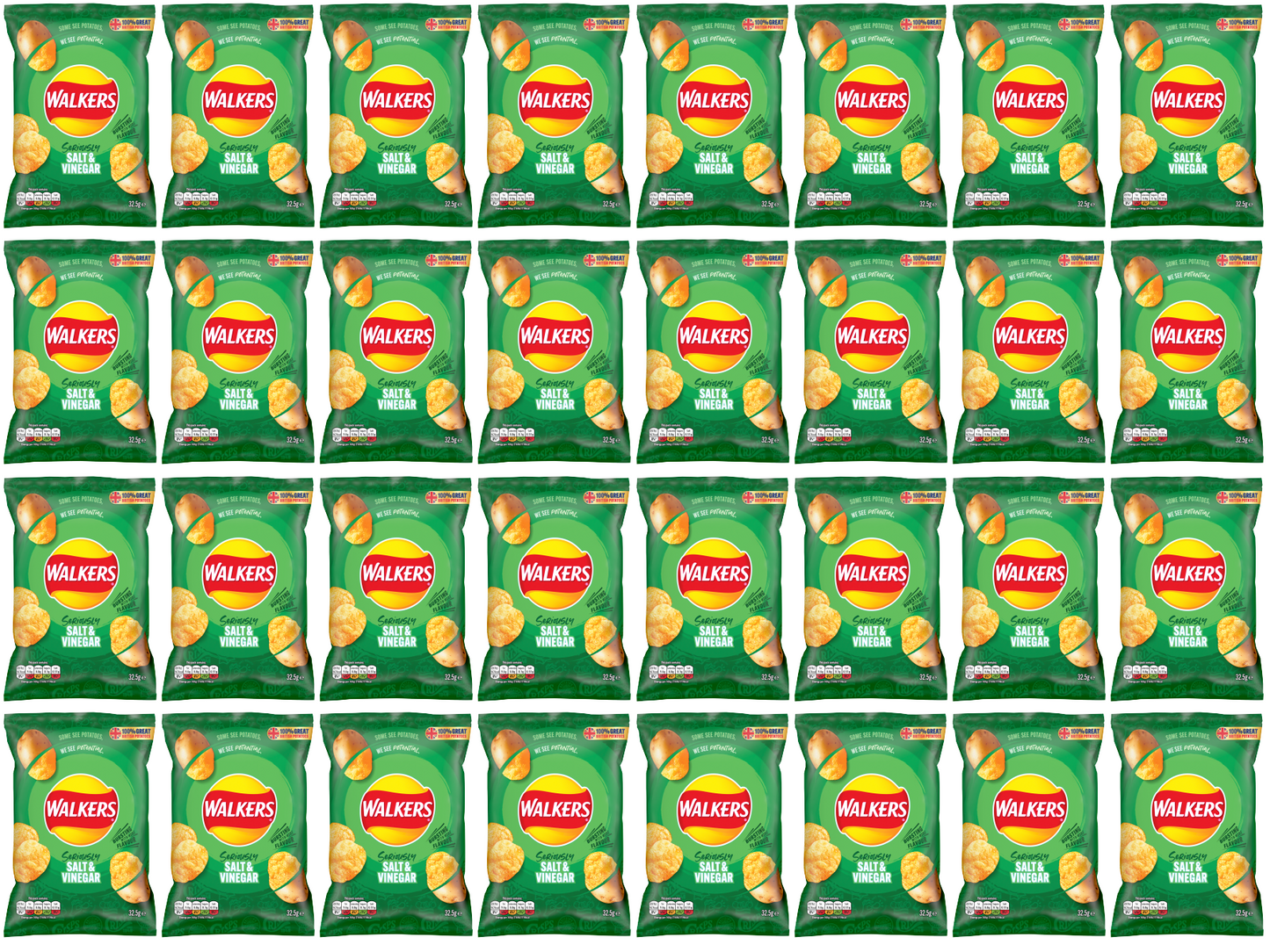 32 x Walkers Salt & Vinegar 32.5Gm