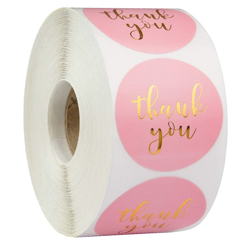 500pcs/roll Gold Foil Thank You Stickers, Business Stickers