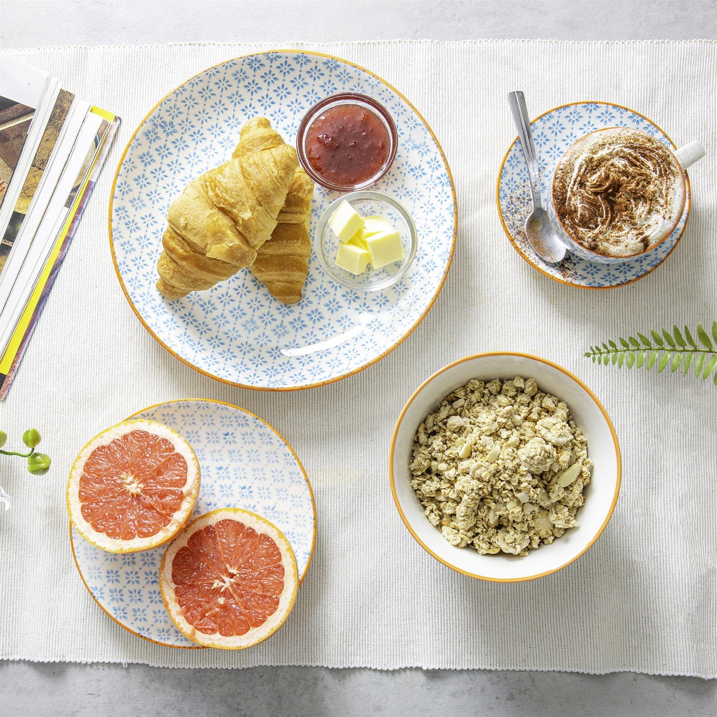 24pc Hand-Printed Floral Stoneware Dinner Set