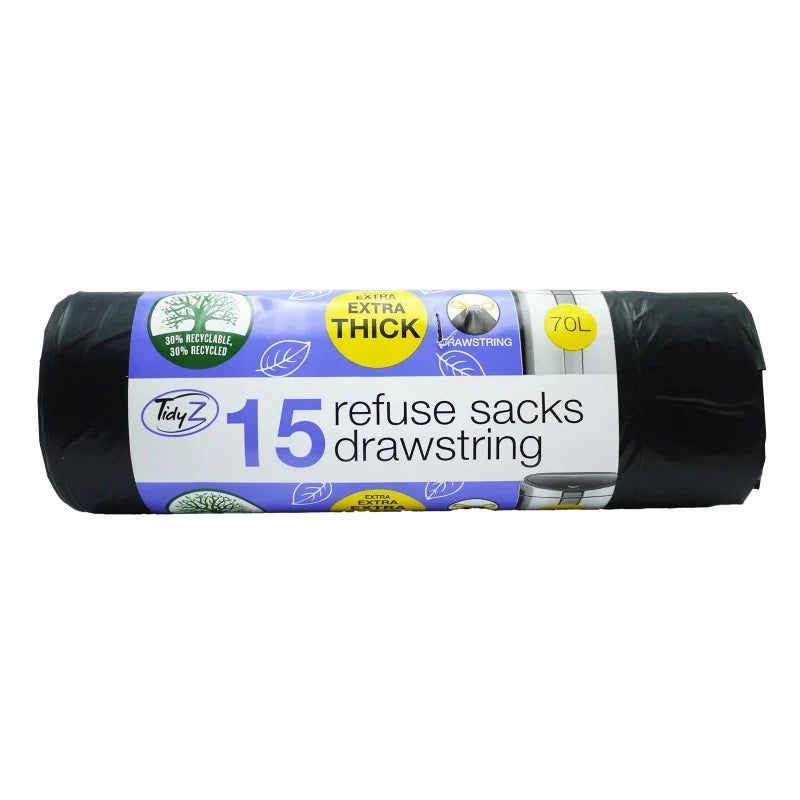 TidyZ Extra Thick Drawstring Refuse Sacks 15 x 70L