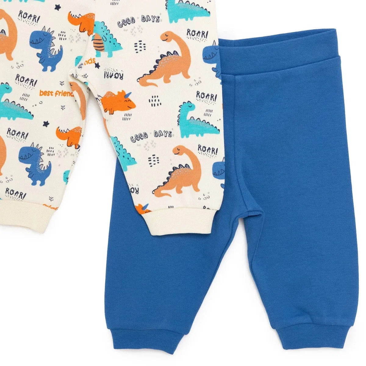 Baby Boy Footless Trousers Dinosaur Print - Ecru