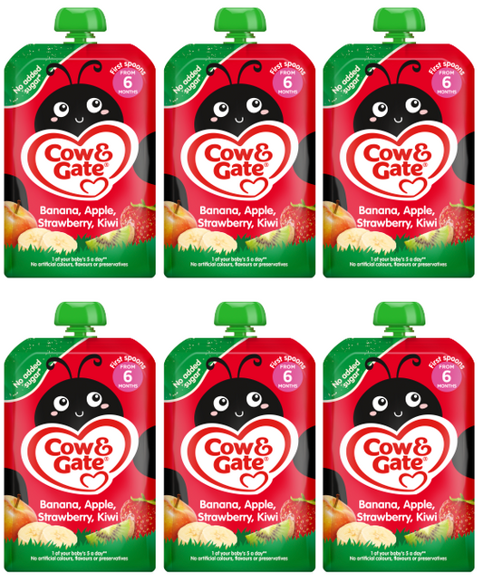 6 x Cow & Gate Pouch Banana Apple Strawberry & Kiwi  - 100G