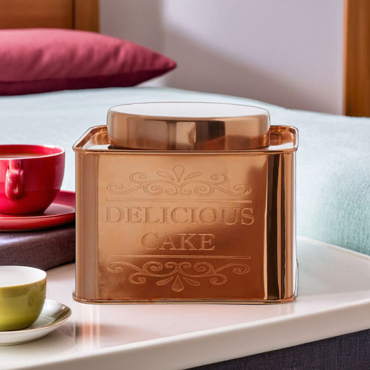 Chai Square Copper Finish Cake Canister