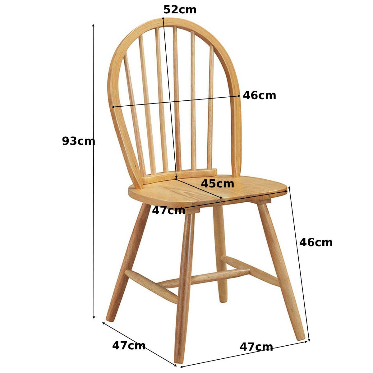2 Piece Wooden Kitchen Dining chairs with High Spindle Back-Black