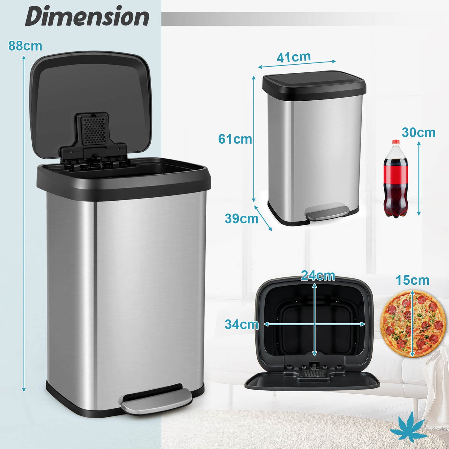 50 L Stainless Steel Step Trash Can with Deodorizer Compartment-Rose Gold