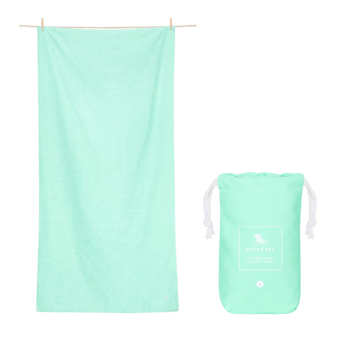 Dock & Bay Quick Drying Towel - For Sports & Gym - Compact, Lightweight - 100% Recycled - Includes Bag - Essential - Rainforest Green, Large