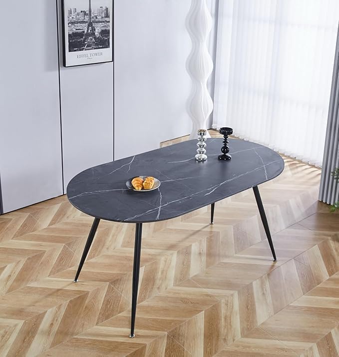 Hallowood Furniture Cullompton Large Grey Marble Effect Oval Dining Table