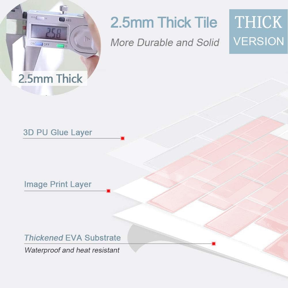 Yoillione Upgrade Thicker Peel and Stick Wall Tiles Backsplash for Kitchen and Bathroom, Metro Subway Tiles Self Adhesive Tile Stickers 3D Stick on