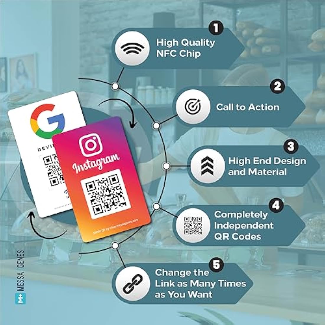 MESSAGENES | PVC Card Review Us on Google QR Code and NFC + Instagram | NFC Business Card Google Reviews + Instagram | Reusable QR Code for Reviews and Followers | Pack 2 Units | Reviews and Followers