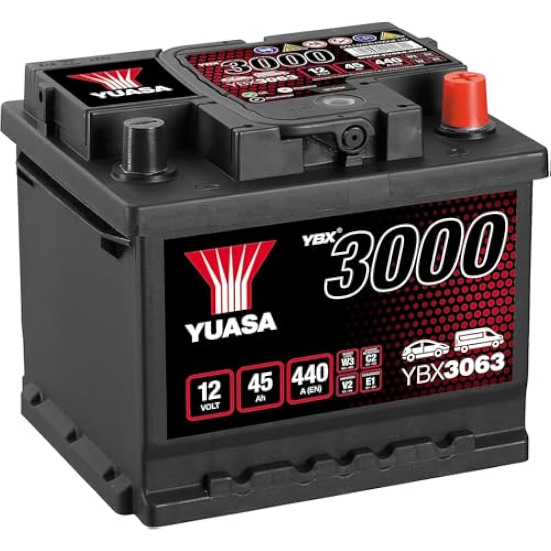 Yuasa YBX3063 12V 45Ah 440CCA Sealed Maintenance Free Car Battery