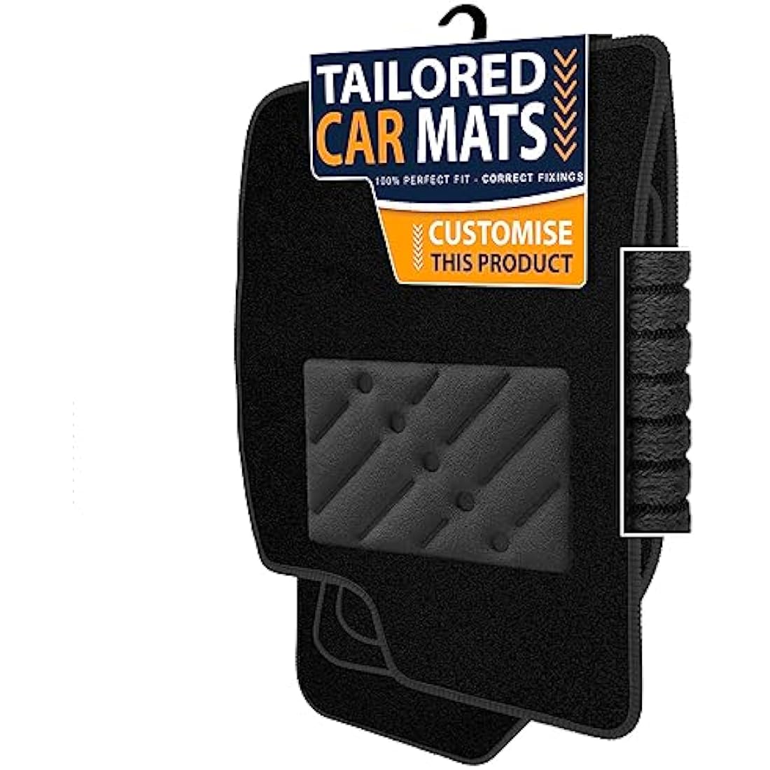 Car Mats FOR Vauxhall Astra MK6 (J) 2010-2015 Black Carpet - Black Ribbed Trim - Black Rectangle Heel Pad [SAPP-1234]