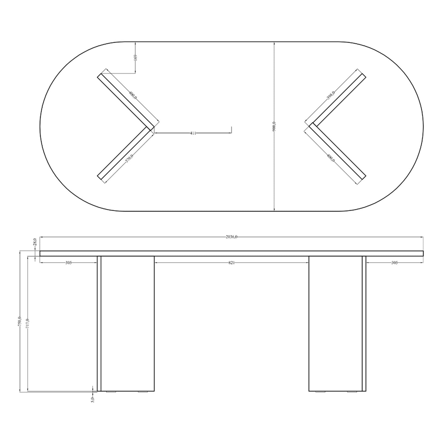 SELSEY Ovo Wood Dining Table 204x90x75cm, Wisconsin Walnut Oval Non-Extendable Design, Seats 6 to 10