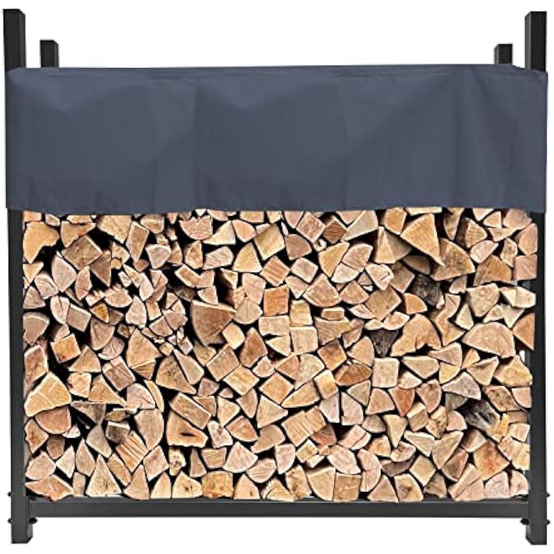 QUICK STAR Metal Firewood Shelving 113 x 25 x 115 cm Garden Firewood Rack Shelter 0.5 m Stacking Aid with Protective Cover Grey
