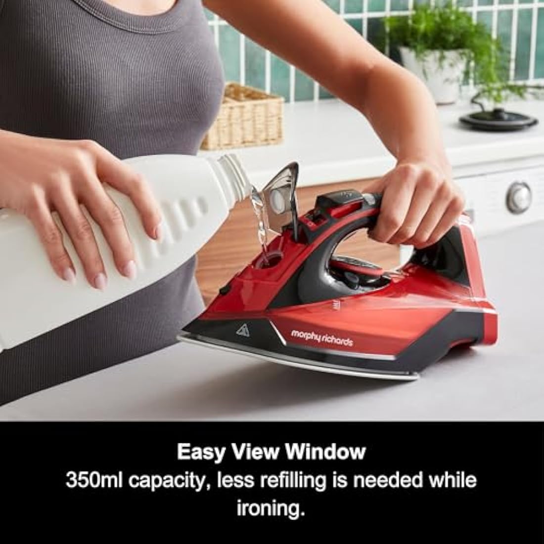 Morphy Richards EasyCHARGE Cordless Steam Iron, Non Stick Ceramic Soleplate, 130g Boost, 30g Output, 350ml Water Tank, Anti Drip and Scale, Auto Shut-off, 2.5m Cord, 2400W, Red, 303250