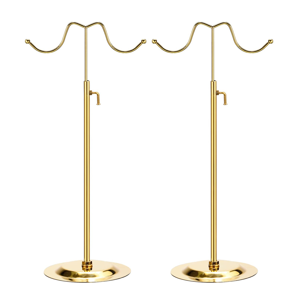 sourcing map Purse Display Stand Set 2 Pack Adjustable Tabletop Double Hook Handbag Rack Metal Bag Holder for Retail Boutique Store - Gold