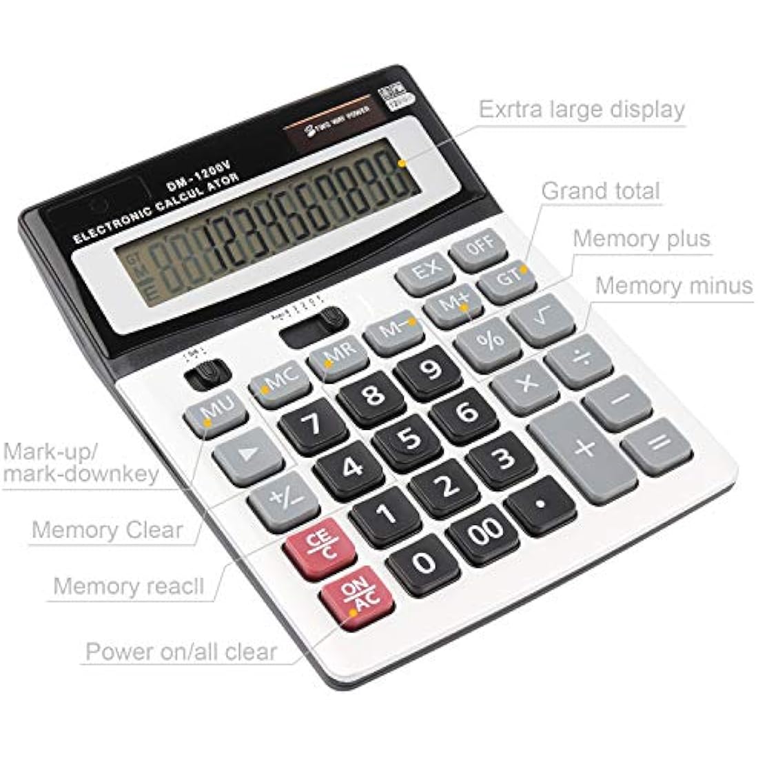 Calculators HIHUHEN Large Calculator Solar & Battery Power 12 Digit Display Multi-Functional Big Button for Business Office School Calculating (1 x Calculator)