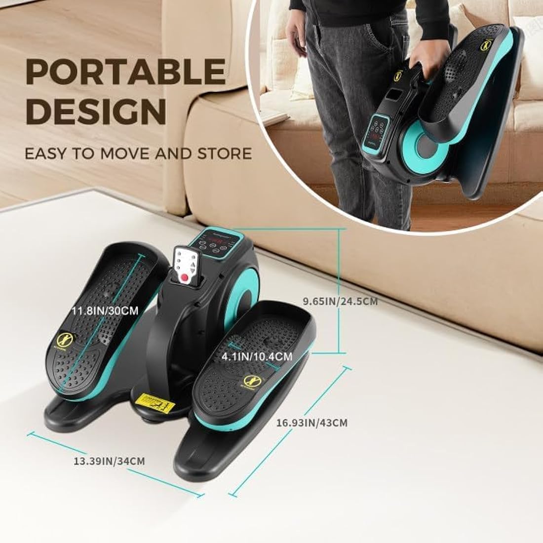 Rollingsurfer Under Desk Elliptical Machine, Electric Elliptical Trainer with LCD and Remote Control, Portable Seated Pedal Leg Exerciser for Seniors Adults