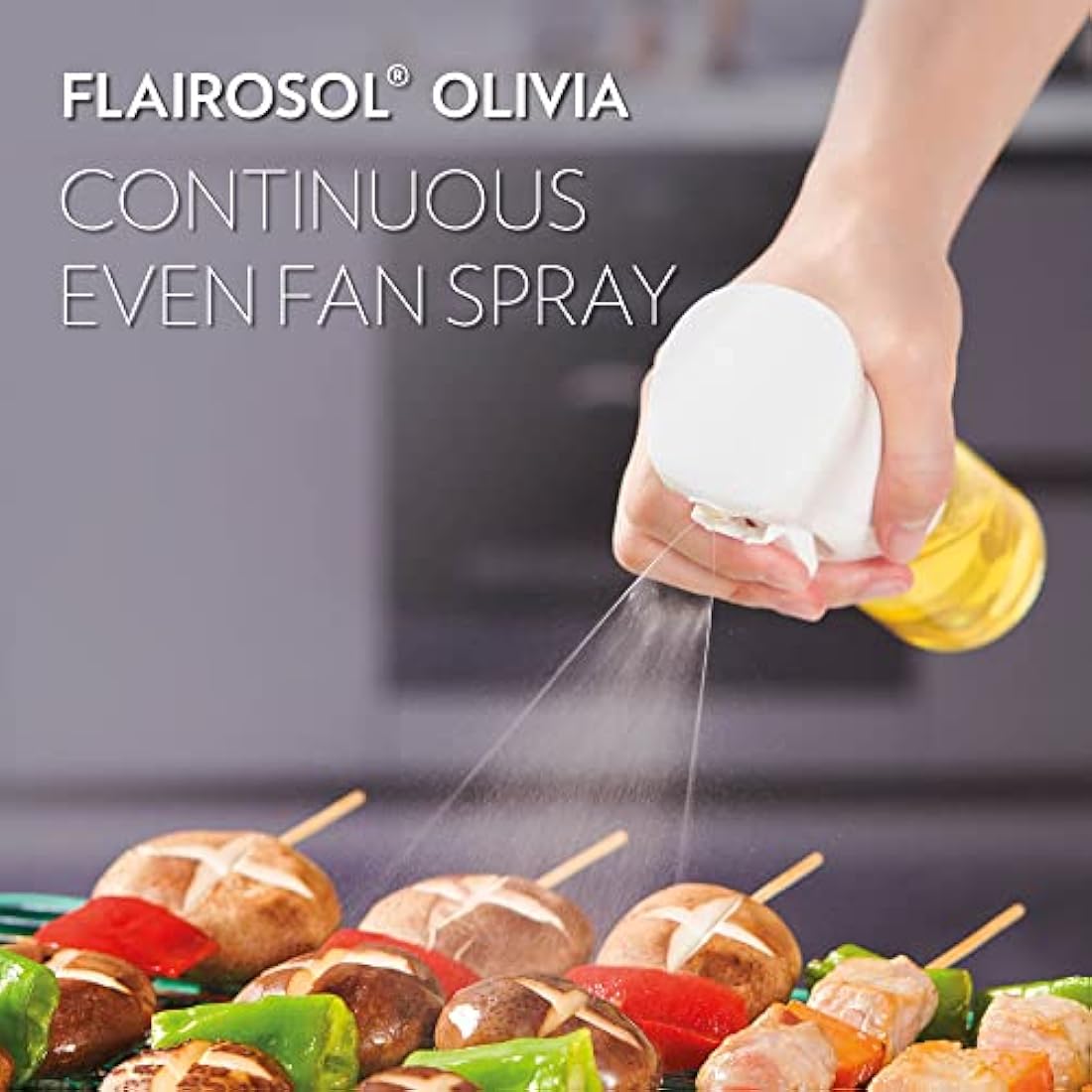 FLAIROSOL OLIVIA. The Original Advanced Oil Sprayer for Cooking, Salads, BBQs and More, Continuous Spray with Portion Control, Trusted by Chefs. Patented Technology (Glass Bottle) (Golden Leaves)