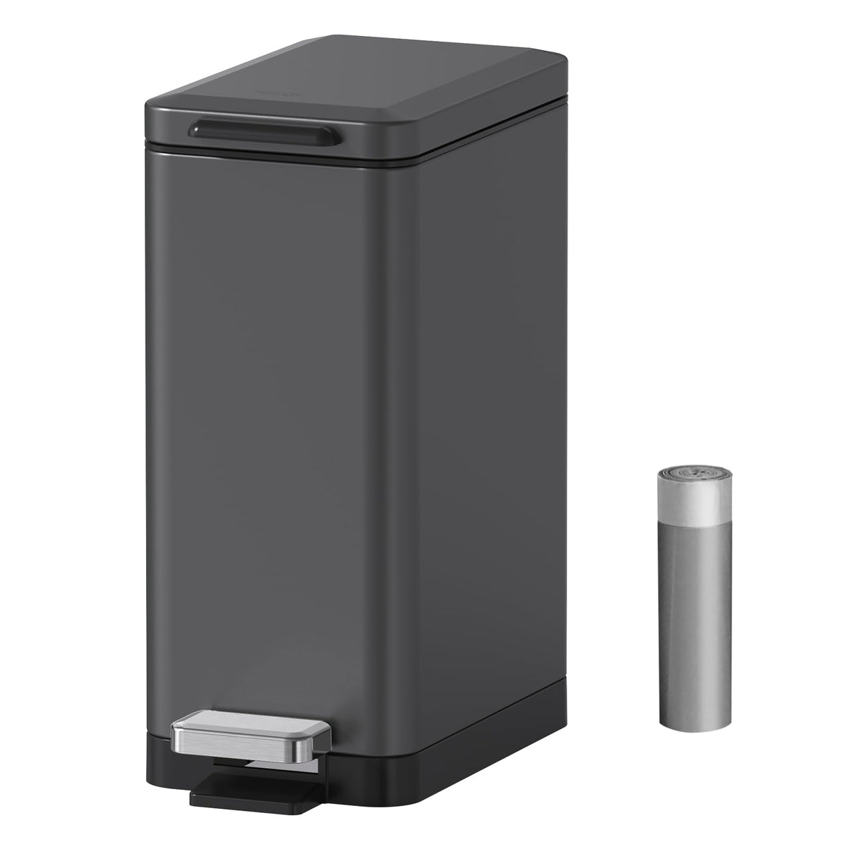 Mbillion Bathroom Step Trash Bin 10 Liter Slim Design Step-On Trash Can with Strong Pedal and Soft Close Lid Stainless Steel, Living Room, Office,Dark