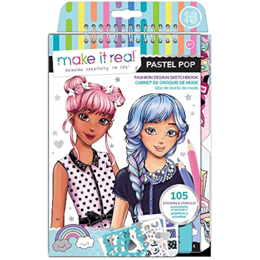 Make It Real – Fashion Design Sketchbook: Pastel Pop. Inspirational Fashion Design Coloring Book for Girls. Includes Sketchbook, Stencils, Puffy Stickers, Foil Stickers, and Fashion Design Guide…