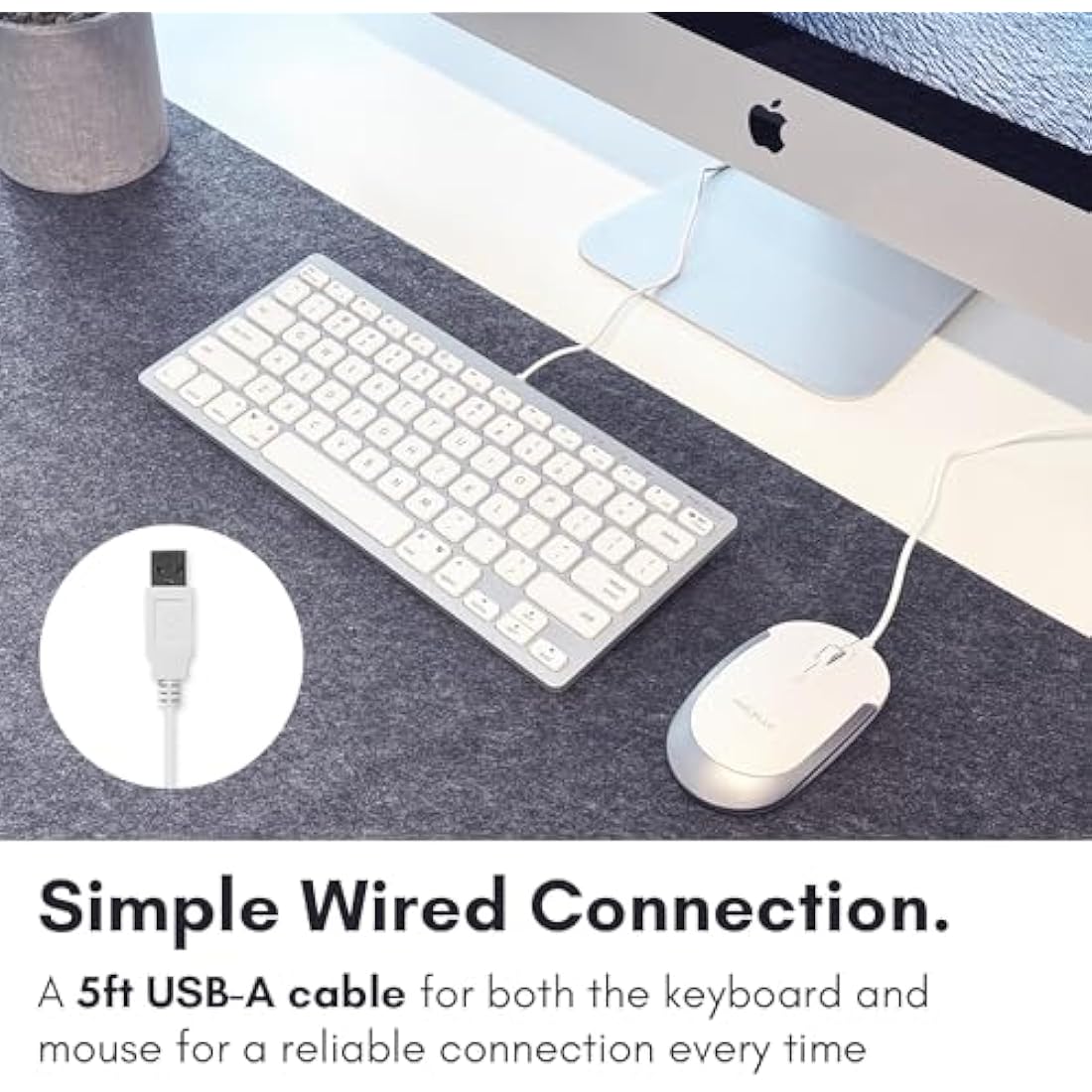 Macally USB Wired Keyboard and Mouse Combo for Mac and PC - Save Space with a Compact Small Mac Keyboard and Mouse for MacBook Pro/Air, iMac, Mac Mini/Pro - Compatible Apple Keyboard and Mouse