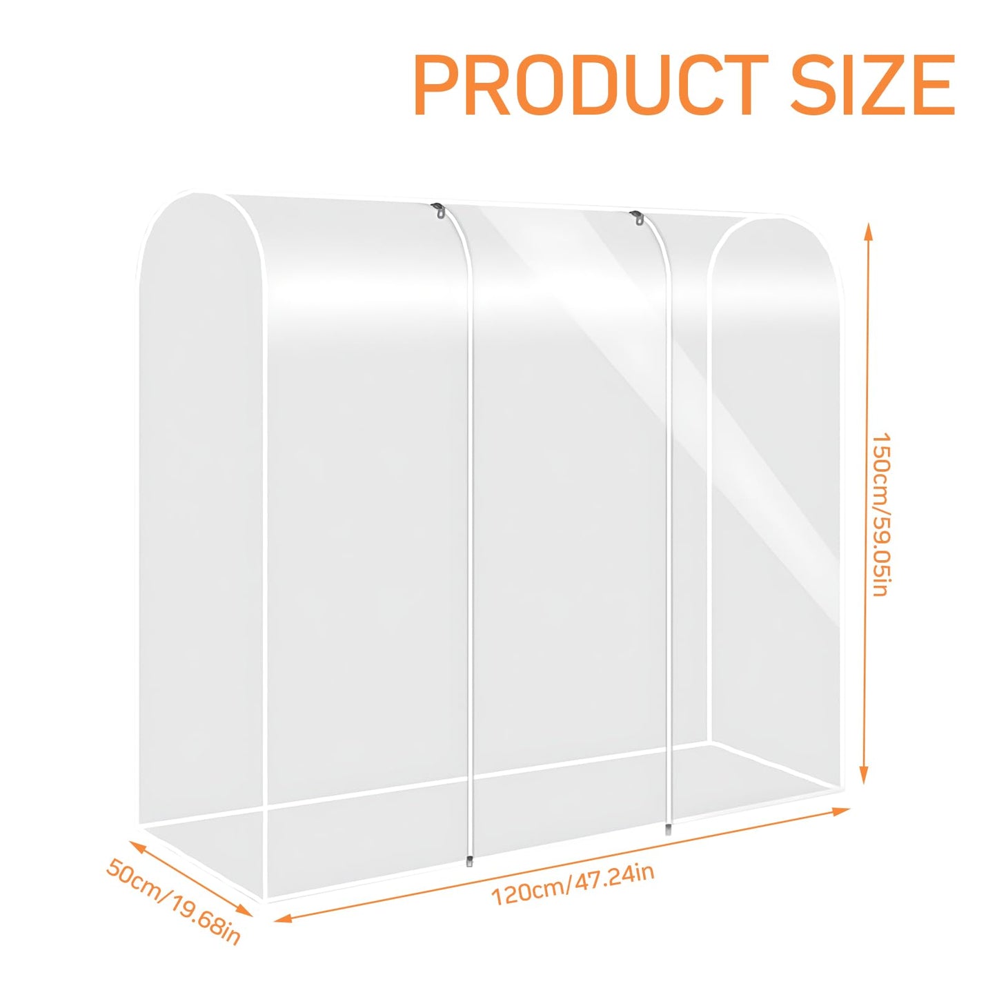 Wisebom Transparent Clothes Rail Cover, Thicken PEVA Clothes Dustproof Clothes Rail Cover Storage Bag with Strong Zipper 120×50×150 cm Clear