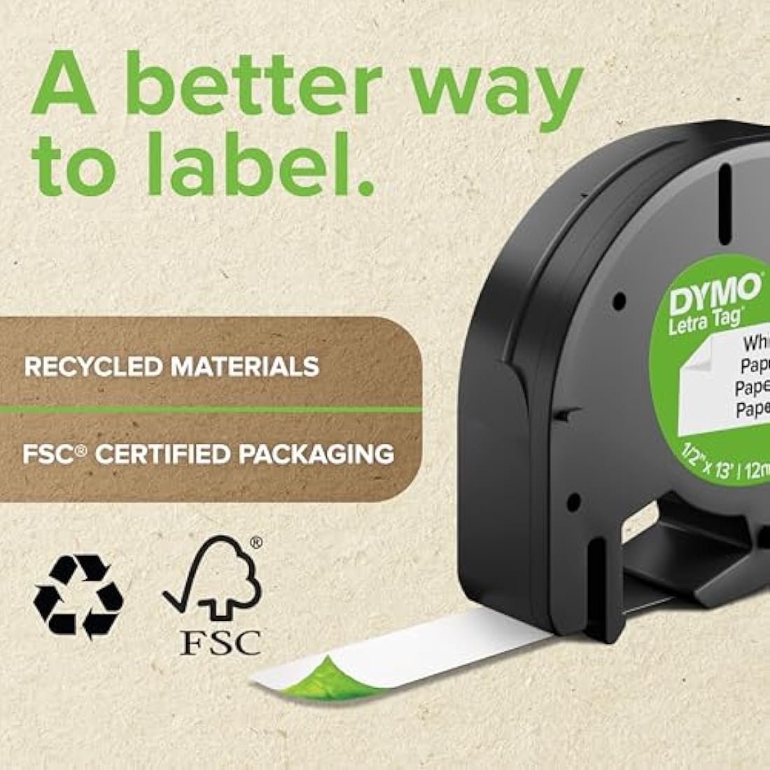 Dymo Letratag Clear Plastic Tape 12mmx4m - Black/Transparent S0721530