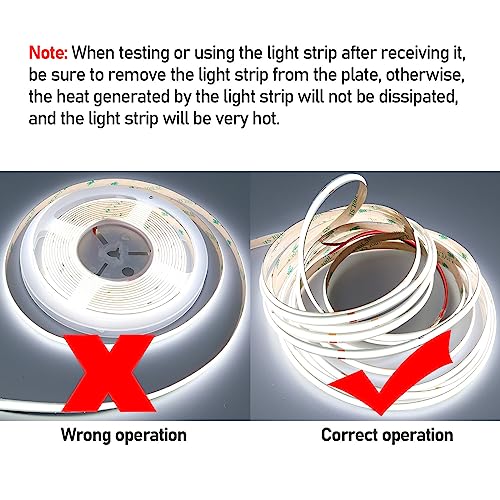 GOMING 49.2ft/15M DC 24V COB LED Strip Light Cool White 6000K 5760LEDs CRI 93+ 11000lm Uniform Glow Not Waterproof IP20 Flexible LED Tape Lights for