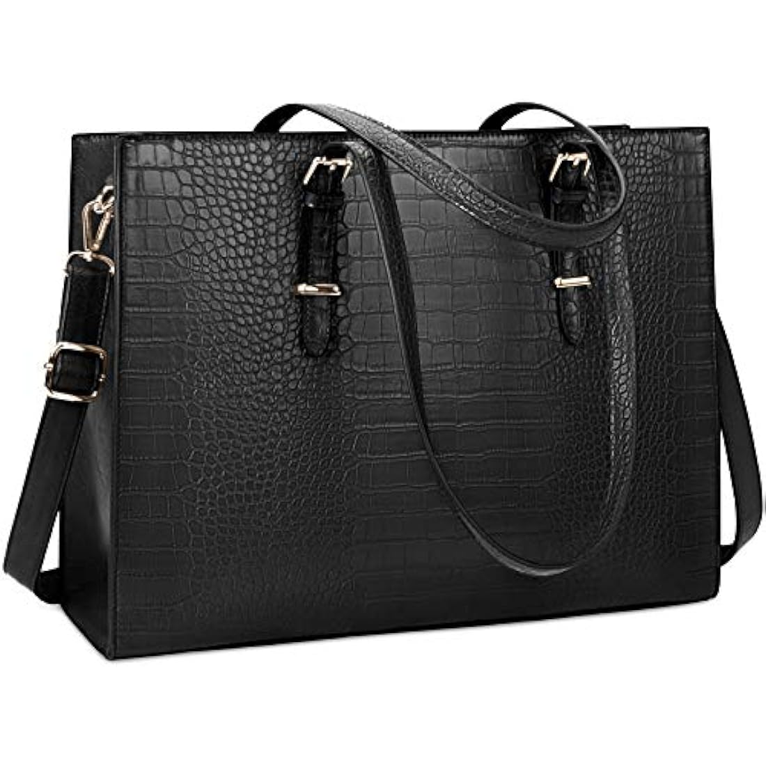 Lubardy Laptop Bags for Women Tote Bag 15.6 Inch Leather Large Ladies Handbag Work Bag Designer Business Shoulder Shopping Office Bag Black