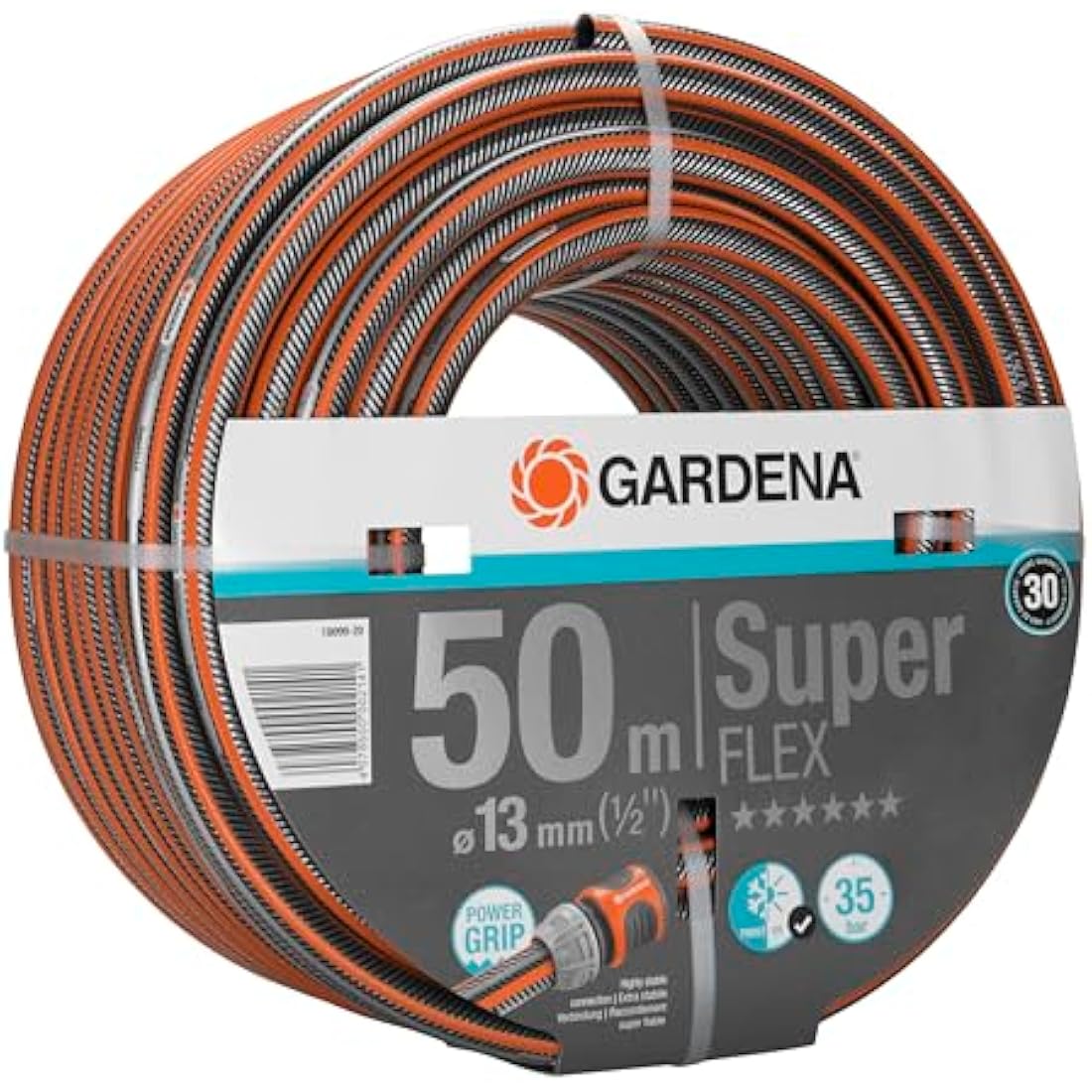 Gardena Premium Superflex Hose, 13 mm (1/2 inch), 50 m: Garden Hose with Power Grip Profile, 35 bar Burst Pressure, Highly Flexible, Keeps its Shape, Frost/UV Resistant (18096-20)