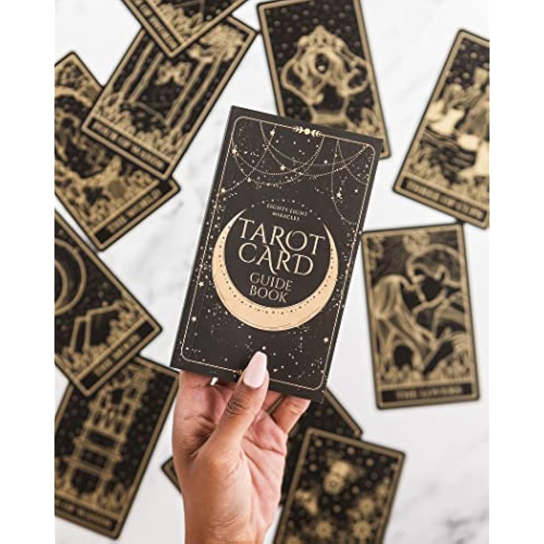 Mystical Gold Foil and Black Tarot Cards with Guide Book for Beginners and Advanced Tarot Readers; Large Tarot Deck with Extensive Guidebook of the Symbolic Meanings of Past History and Future Destiny